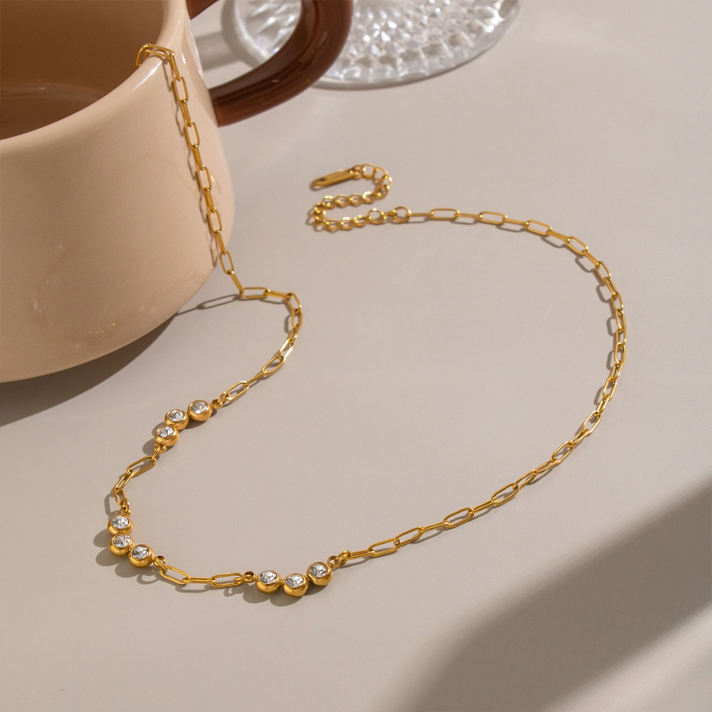 Colliers À Maillons Pour Femmes En Acier Inoxydable Étanche, Couleur Or, Avec Zircon Image5