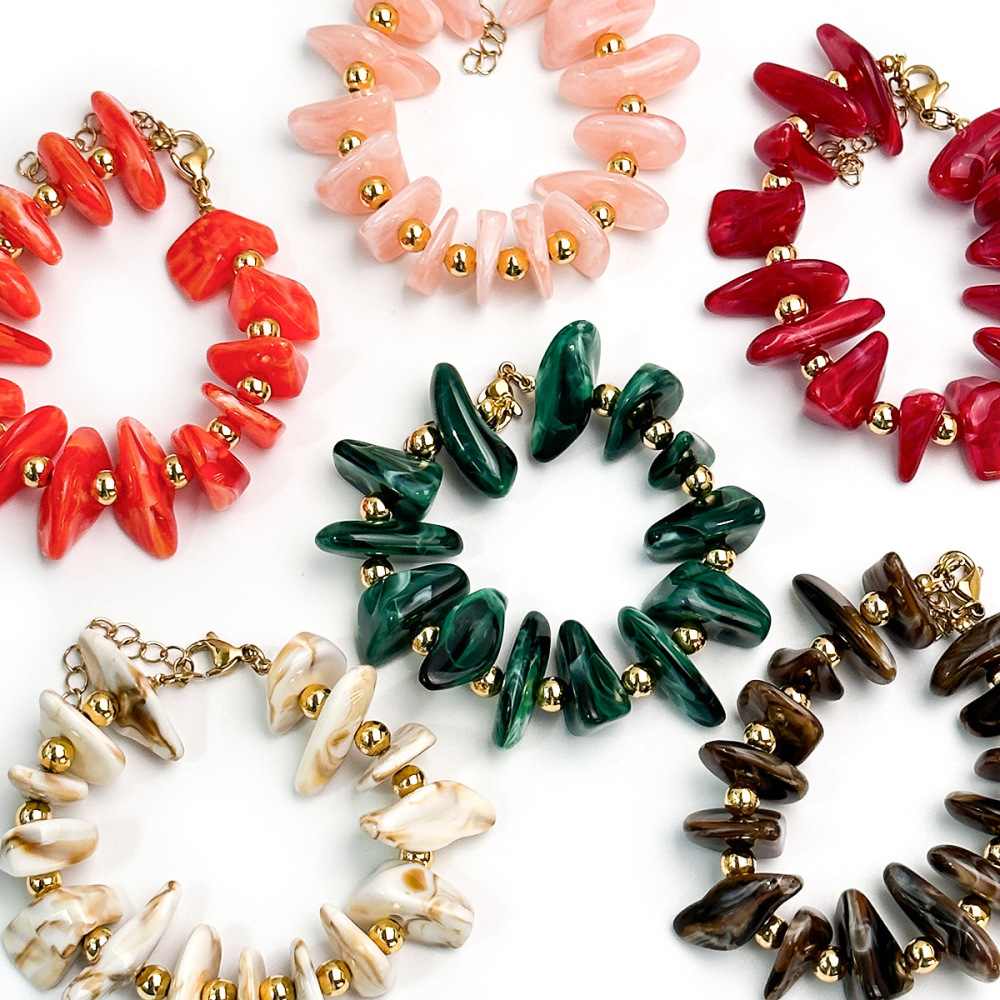 Bracelets En Résine Pour Femmes, Style Rétro, Perles De Forme Irrégulière Image2
