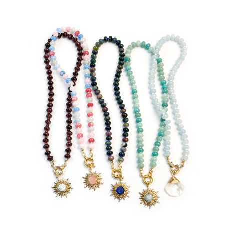 Colliers De Perles Rétro Simple Series Sun Beads En Pierres Naturelles Couleur Or Pour Femmes
