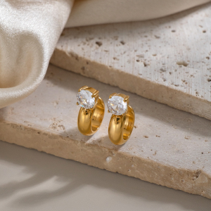Boucles D'Oreilles Manchette Pour Femmes En Acier Inoxydable Étanche Couleur Or Et Zircon h5 Image4