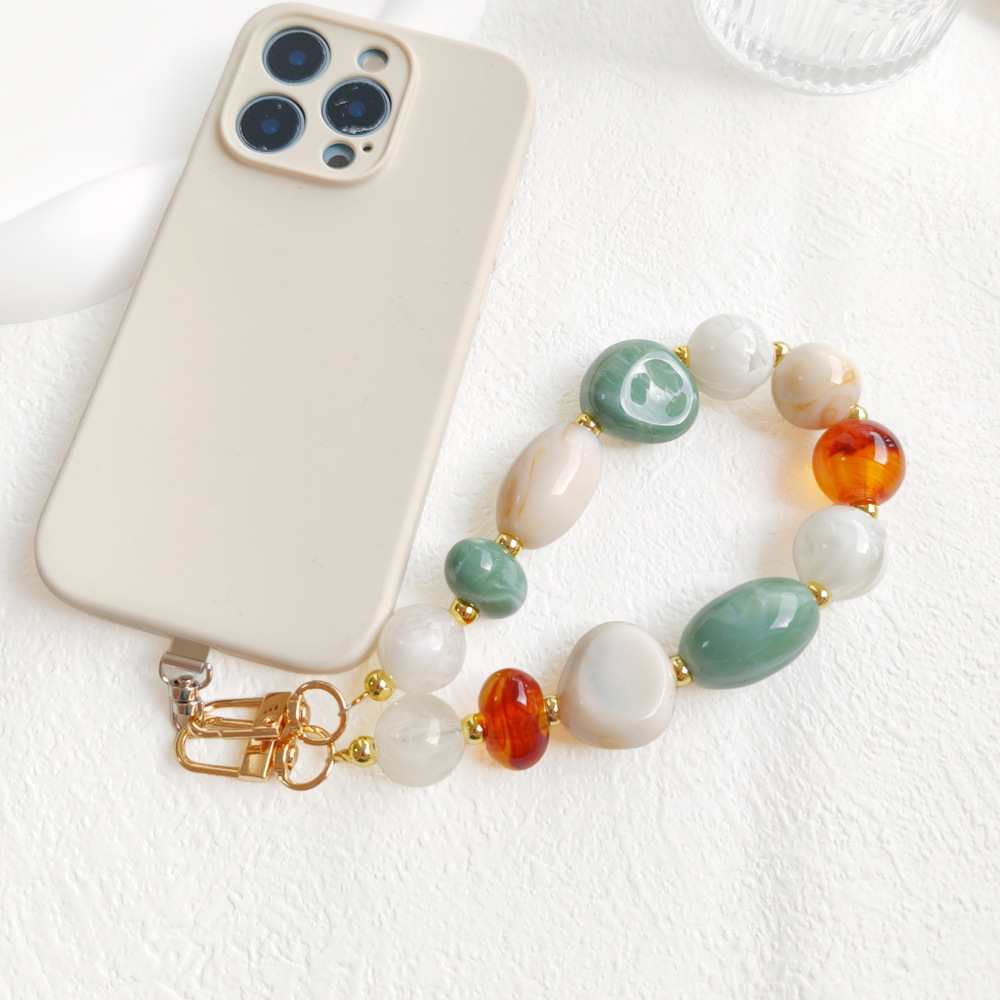 Chaîne De Téléphone En Acrylique De Couleur Assortie Avec Perles De Forme Irrégulière, Série Simple. h5Image3
