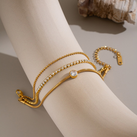 Bracelets À Maillons Pour Femmes, En Acier Inoxydable Multicouche, Étanches, Couleur Or