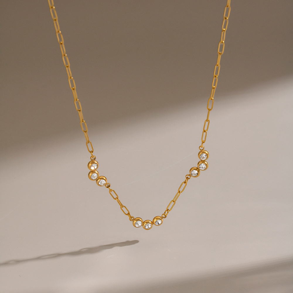 Colliers À Maillons Pour Femmes En Acier Inoxydable Étanche, Couleur Or, Avec Zircon Image3