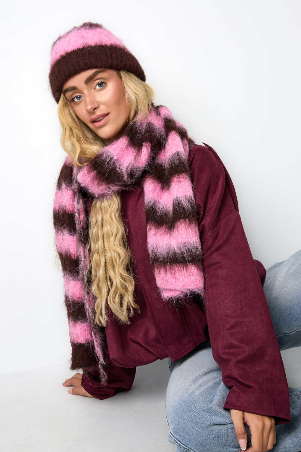Écharpes D'Hiver À Rayures En Polyester Décontracté, Accessoires Du Quotidien h5Image3