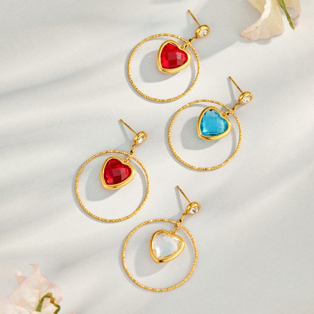 Boucles D'Oreilles Pendantes Pour Femme, Collection Romantique, En Verre Doux, En Acier Inoxydable Étanche, Couleur Or Et Zircon.
