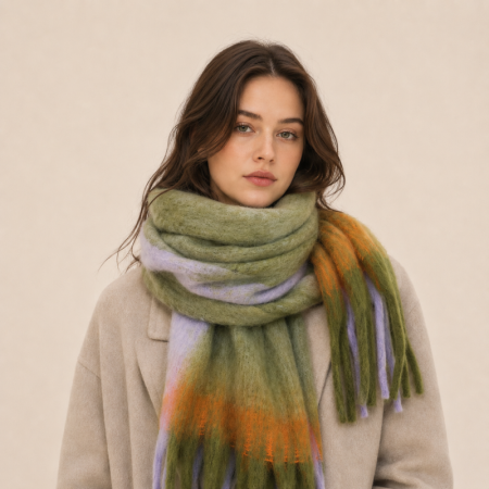 Écharpes D'Hiver En Polyester À Pompons Quotidiens, Dégradé De Couleurs, Collection Simple Series, Avec Pompons Et Motif À Motifs.