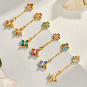 Boucles D'Oreilles Pendantes Pour Femme, Élégantes Et Romantiques, En Acier Inoxydable, Imperméables, Couleur Or, Avec Zircon. Motif Floral. h5 Image4