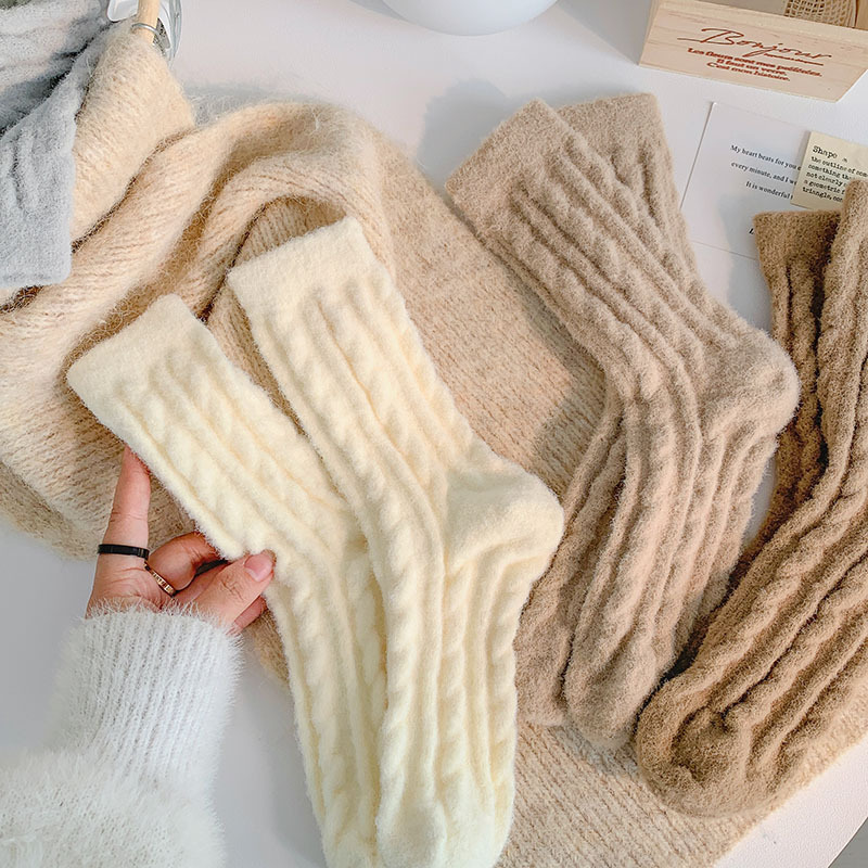 Chaussettes Mi-Mollet Basiques À Léger Rebond Pour Femmes, Couleur Unie Image2