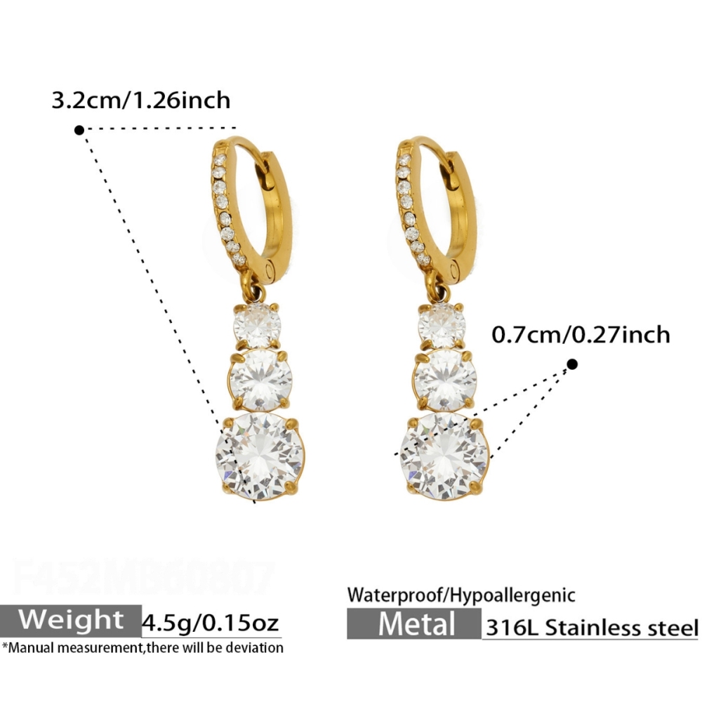 Boucles D'Oreilles Pendantes Pour Femmes, En Acier Inoxydable Étanche, Couleur Or, Ornées De Zircon, Collection Luxueuse 