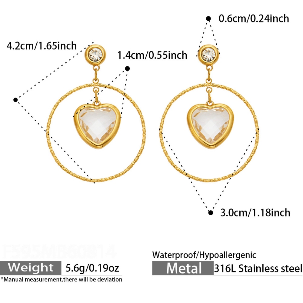 Boucles D'Oreilles Pendantes Pour Femme, Collection Romantique, En Verre Doux, En Acier Inoxydable Étanche, Couleur Or Et Zircon. 