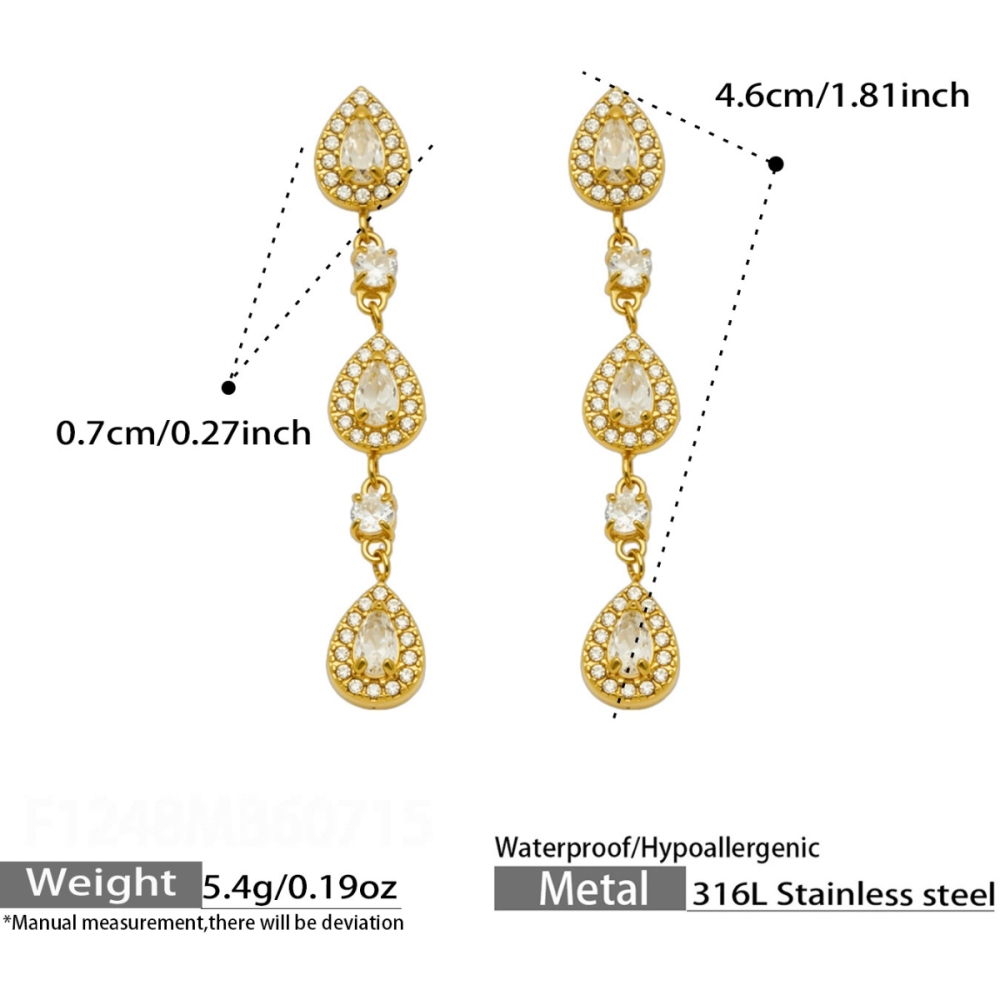 Boucles D'Oreilles Pendantes Pour Femme, En Acier Inoxydable Doré, Ornées De Zircon Et De Pierres De La Série Luxueuse Droplet 