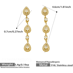 Boucles D'Oreilles Pendantes Pour Femme, En Acier Inoxydable Doré, Ornées De Zircon Et De Pierres De La Série Luxueuse Droplet h5 