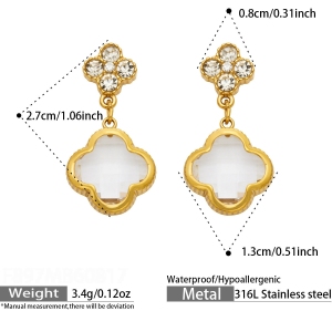 Boucles D'Oreilles Pendantes Pour Femme, Élégantes Et Raffinées, En Forme De Fleur De Verre, En Acier Inoxydable Étanche, Couleur Or Et Zircon. Collection Luxueuse h5 