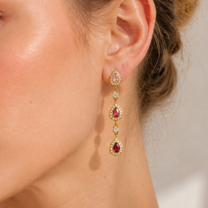 Boucles D'Oreilles Pendantes Pour Femme, En Acier Inoxydable Doré, Ornées De Zircon Et De Pierres De La Série Luxueuse Droplet h5 Image2