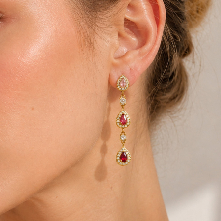 Boucles D'Oreilles Pendantes Pour Femme, En Acier Inoxydable Doré, Ornées De Zircon Et De Pierres De La Série Luxueuse Droplet 2