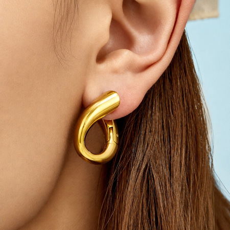 Boucles D'Oreilles Créoles Pour Femmes, En Acier Inoxydable Uni Couleur Or, Étanches, De La Collection Simple Series