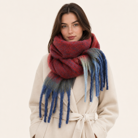 Écharpes D'Hiver En Polyester À Pompons Quotidiens, Dégradé De Couleurs, Collection Simple Series, Avec Pompons Et Motif À Motifs. 2