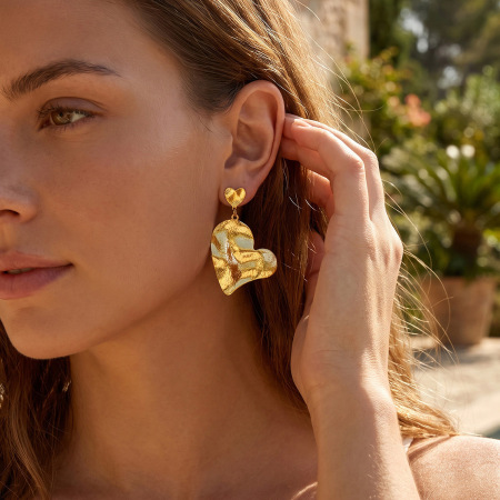Boucles D'Oreilles Pendantes Pour Femme, Motif Marteau En Forme De Cœur, En Acier Inoxydable Étanche, Couleur Or