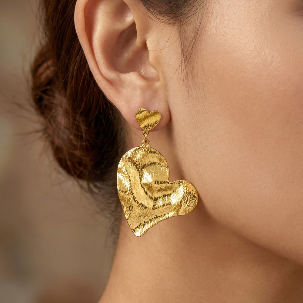 Boucles D'Oreilles Pendantes Pour Femme, Motif Marteau En Forme De Cœur, En Acier Inoxydable Étanche, Couleur Or Image4