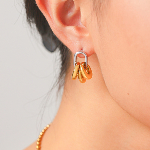 Boucles D'Oreilles Pendantes Rondes Pour Femmes, En Acier Inoxydable Étanche, Couleur Or h5 Image4
