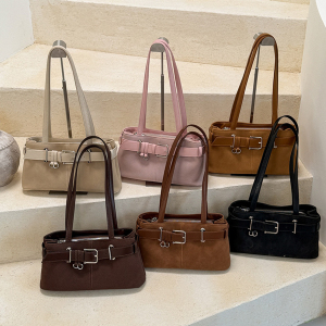 Sacs À Bandoulière Pour Femmes En Daim Uni, Style Parisien Chic, Avec Détails Métalliques h5 Image3