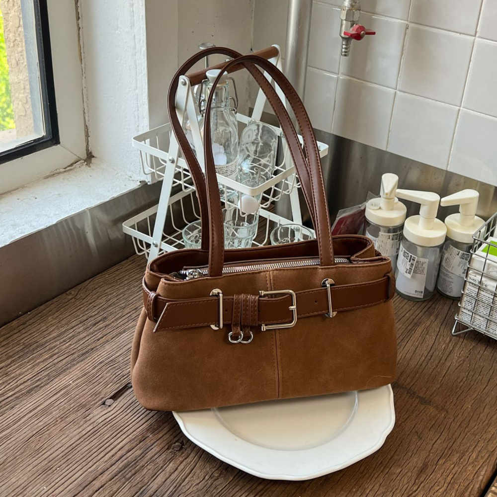 Sacs À Bandoulière Pour Femmes En Daim Uni, Style Parisien Chic, Avec Détails Métalliques
