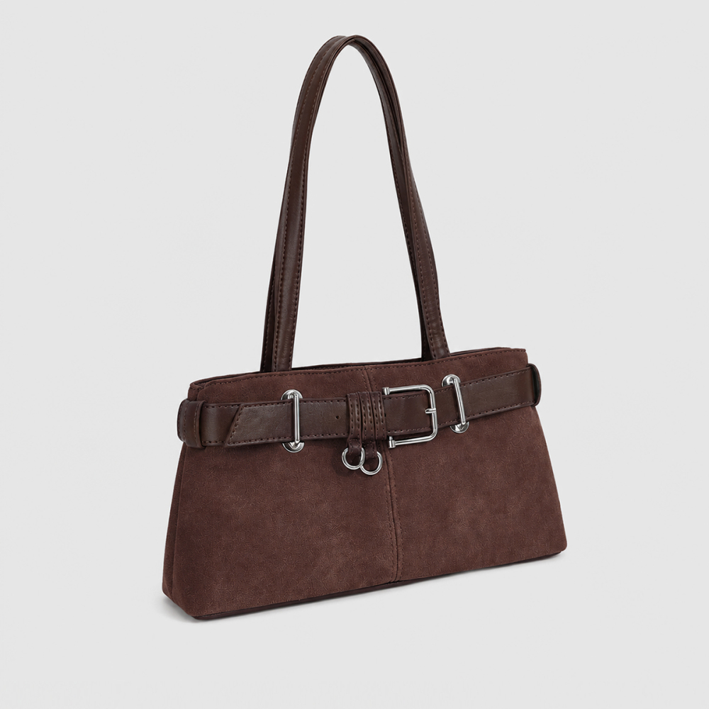 Sacs À Bandoulière Pour Femmes En Daim Uni, Style Parisien Chic, Avec Détails Métalliques h5Image2