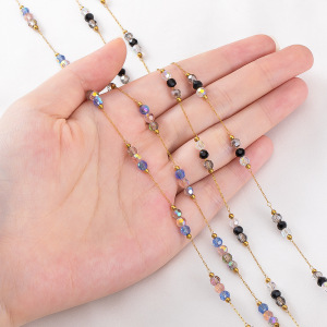 Chaîne De Perles Diy Simple En Acier Inoxydable Imperméable Couleur Or h5 