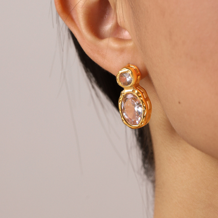 Boucles D'Oreilles Puces Pour Femmes En Acier Inoxydable Étanche, Couleur Or, Avec Zircon. 2