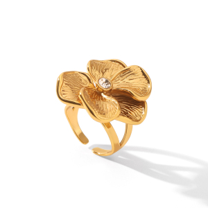 Bagues En Acier Inoxydable Étanches Couleur Or Avec Zircon, Motif Floral h5 
