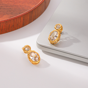 Boucles D'Oreilles Puces Pour Femmes En Acier Inoxydable Étanche, Couleur Or, Avec Zircon. h5 Image4