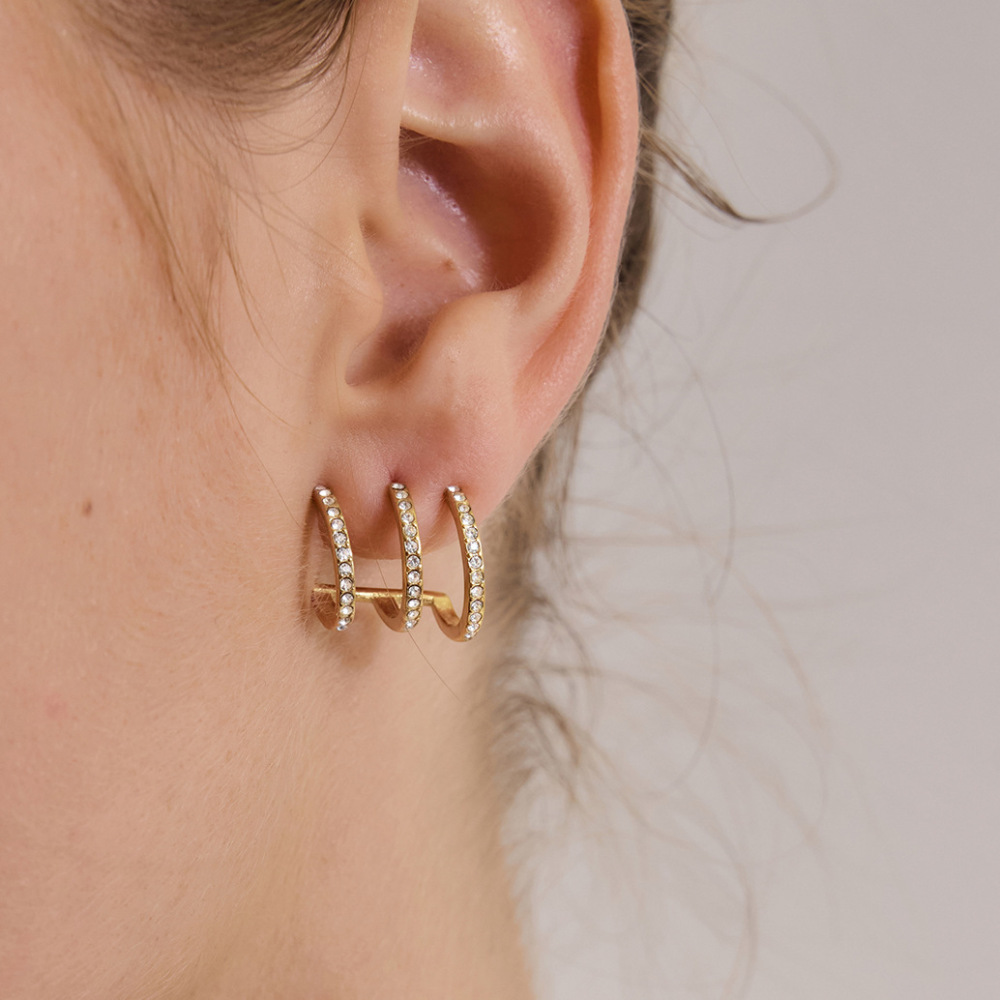 Boucles D'Oreilles Puces Pour Femmes, Forme Irrégulière, En Acier Inoxydable, Couleur Or, Étanches, Avec Zircon. Collection Simple, Pour Tous Les Jours. Image3