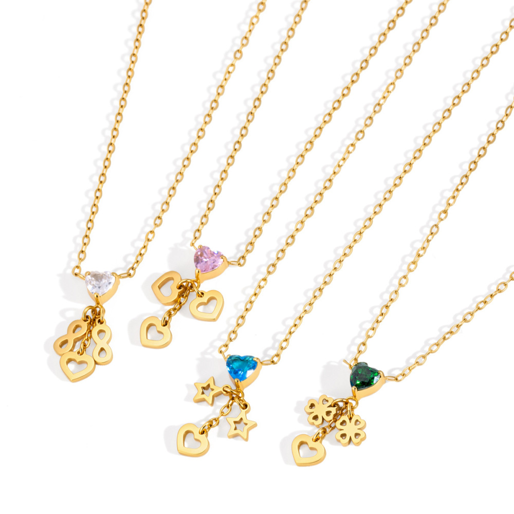 Colliers Pendentifs Pour Femmes, Collection Romantique, En Forme De Cœur Et De Trèfle, En Acier Inoxydable Étanche, Couleur Or Image5