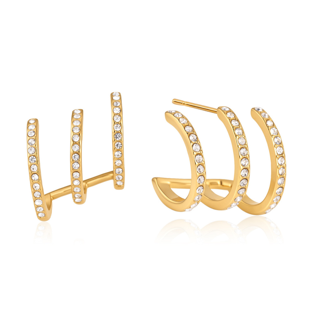Boucles D'Oreilles Puces Pour Femmes, Forme Irrégulière, En Acier Inoxydable, Couleur Or, Étanches, Avec Zircon. Collection Simple, Pour Tous Les Jours. Image5