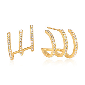 Boucles D'Oreilles Puces Pour Femmes, Forme Irrégulière, En Acier Inoxydable, Couleur Or, Étanches, Avec Zircon. Collection Simple, Pour Tous Les Jours. h5 Image5