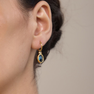 Boucles D'Oreilles Pendantes Pour Femme, Forme Elliptique Simple, En Acier Inoxydable, Couleur Or, Imperméables, Avec Cristaux. h5 Image2