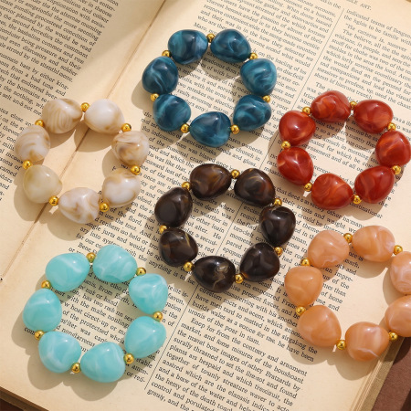 Bracelets De Perles Rétro Simples En Acrylique À Dégradé De Couleurs Pour Femmes 2