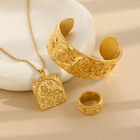 Ensembles De Bijoux Rétro En Acier Inoxydable, Couleur Or, Motif Coquillage Et Étoile De Mer