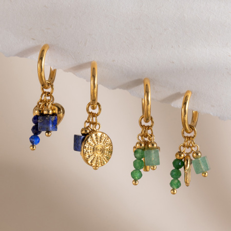 Boucles D'Oreilles Pendantes Pour Femme, Style Rétro, En Acier Inoxydable, Couleur Or, Avec Perles, Étanches Et Pierres Naturelles. Collection Classique.