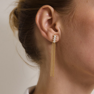 Boucles D'Oreilles Pendantes Élégantes Pour Femmes, En Acier Inoxydable Imperméable, Couleur Or, Avec Pompon Et Zircon. h5 Image3