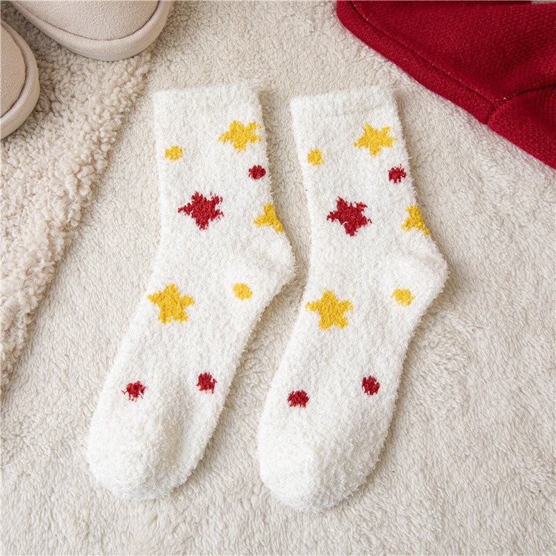 Chaussettes Mi-Mollet Pour Femmes, Légèrement Rebondissantes, À Pois, Couleurs De Noël Contrastées 