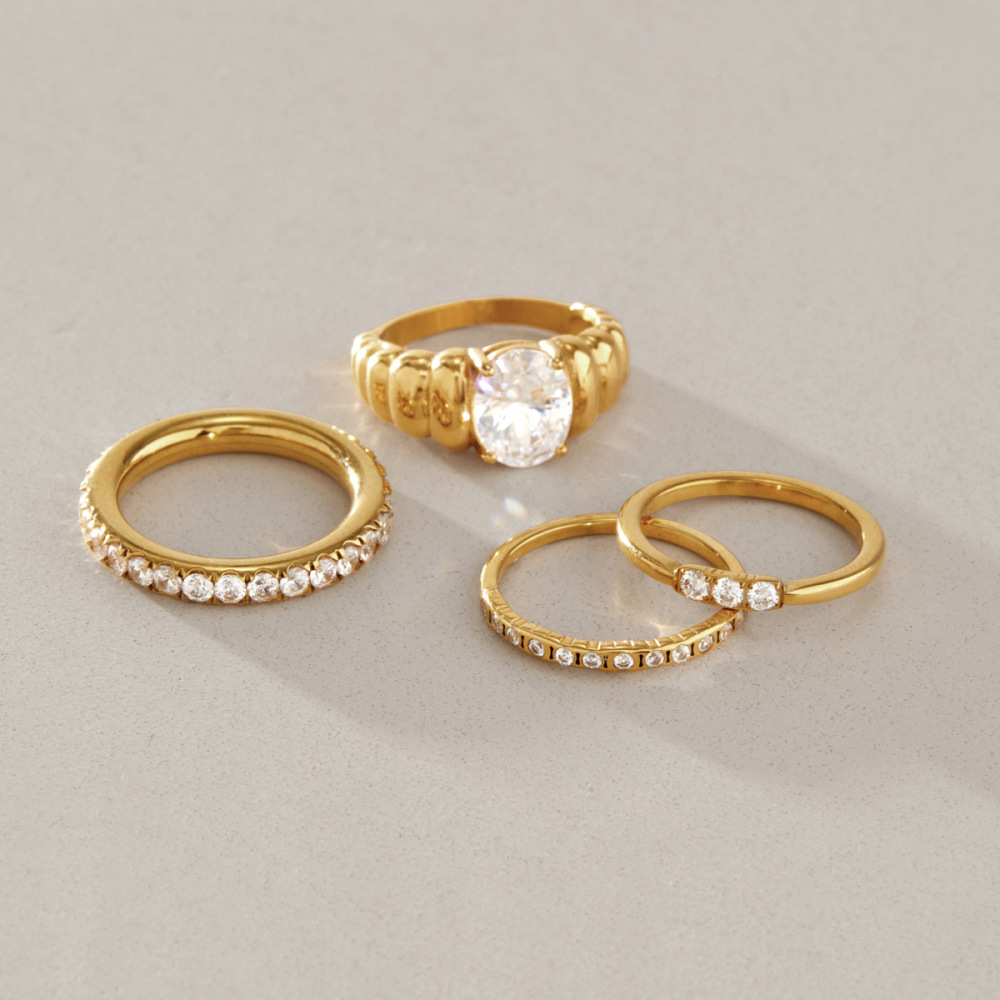 Bagues Pour Femmes En Acier Inoxydable Doré, Étanches, De Forme Elliptique Et Serties De Zircon, Collection De Luxe Image4