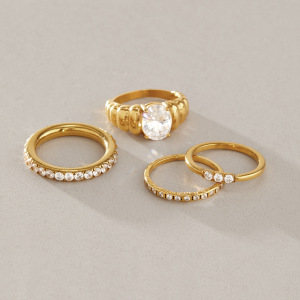 Bagues Pour Femmes En Acier Inoxydable Doré, Étanches, De Forme Elliptique Et Serties De Zircon, Collection De Luxe h5 Image4