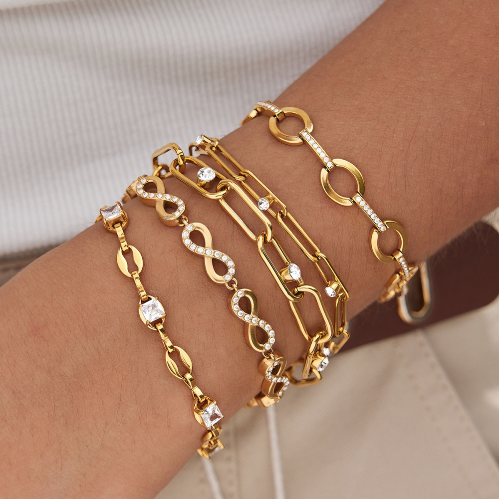 Bracelet Chaîne Pour Femme Infinity En Acier Inoxydable Étanche Couleur Or Avec Zircon Image3
