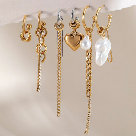Boucles D'Oreilles Pendantes Pour Femme, Élégantes Et Raffinées, En Acier Inoxydable Doré, Forme Irrégulière Et Pompon, Avec Chaînette. Design Simple.
