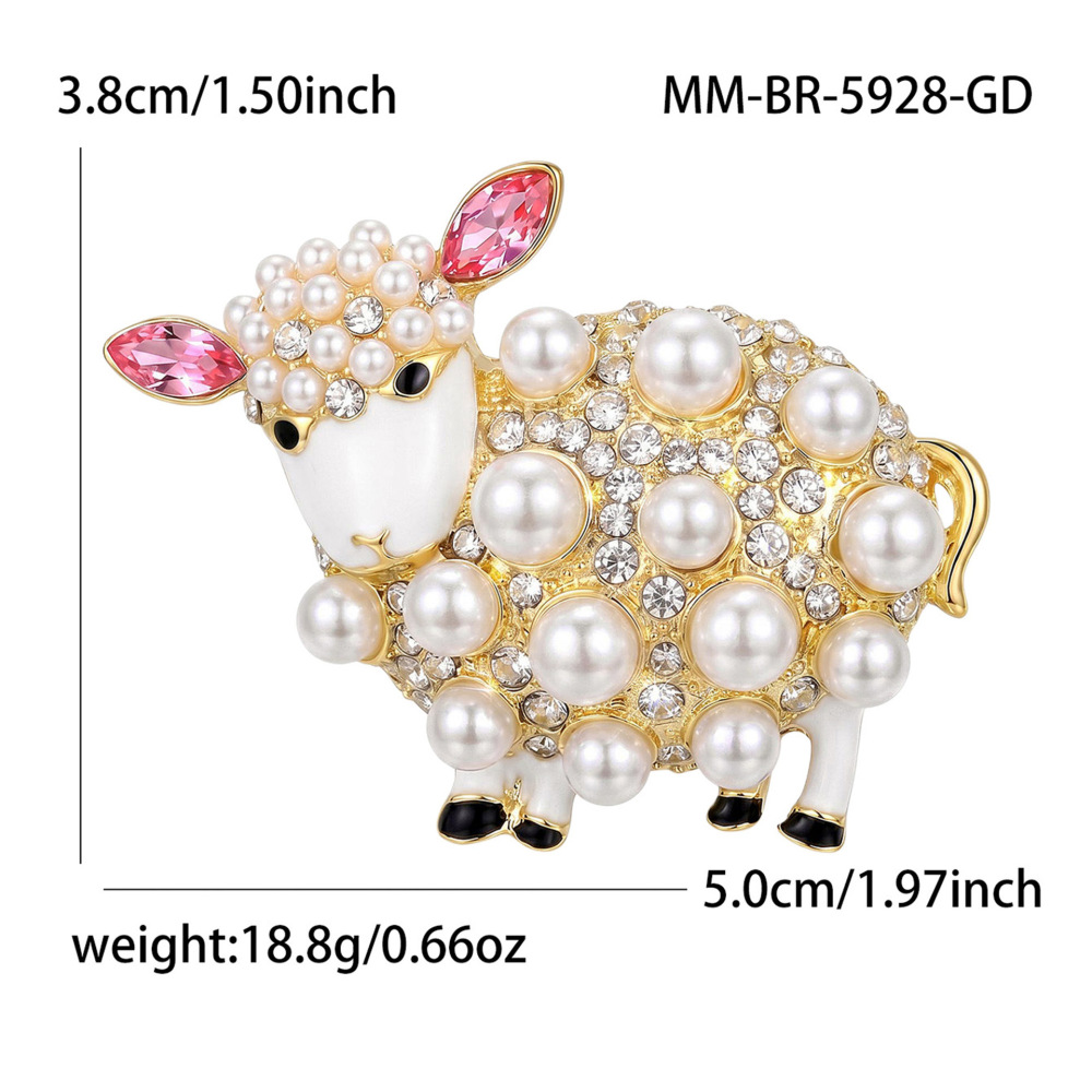 Broches De Luxe En Métal Uni, Ornées De Strass Et De Perles Artificielles, Représentant Un Agneau Mignon.
