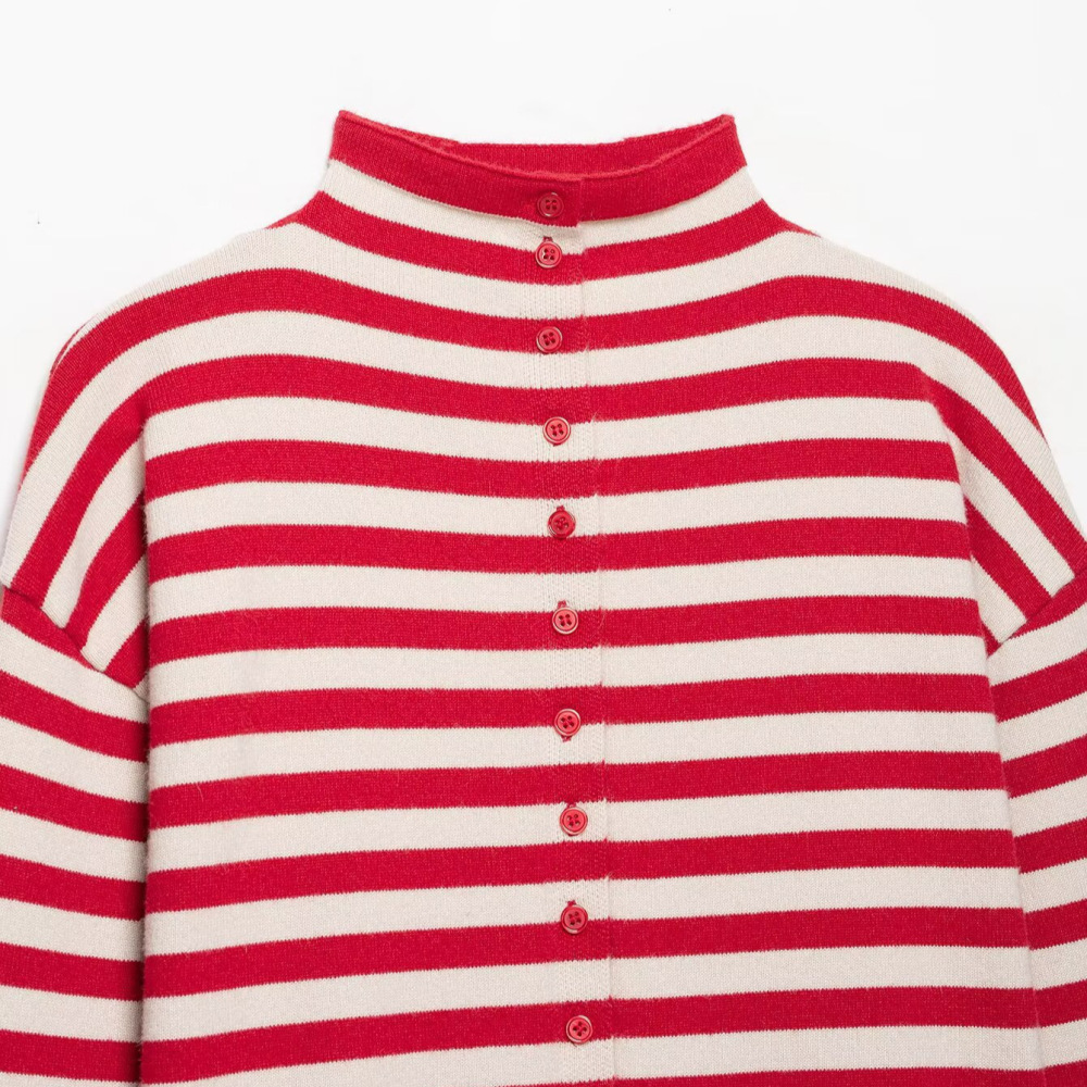 Cardigan Droit À Rayures Décontractées Et Contrastes De Couleurs Image4