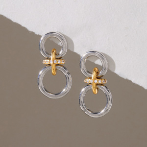 Boucles D'Oreilles Puces Pour Femmes, Style Simple Et Décontracté, En Acier Inoxydable Doré Et Argenté, Couleur Or Et Argent. h5 Image2