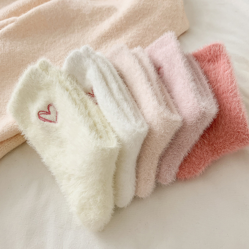 Chaussettes Mi-Mollet Basiques À Cœur, Couleur Unie, Légèrement Rebondissantes, Pour Femmes h5Image2