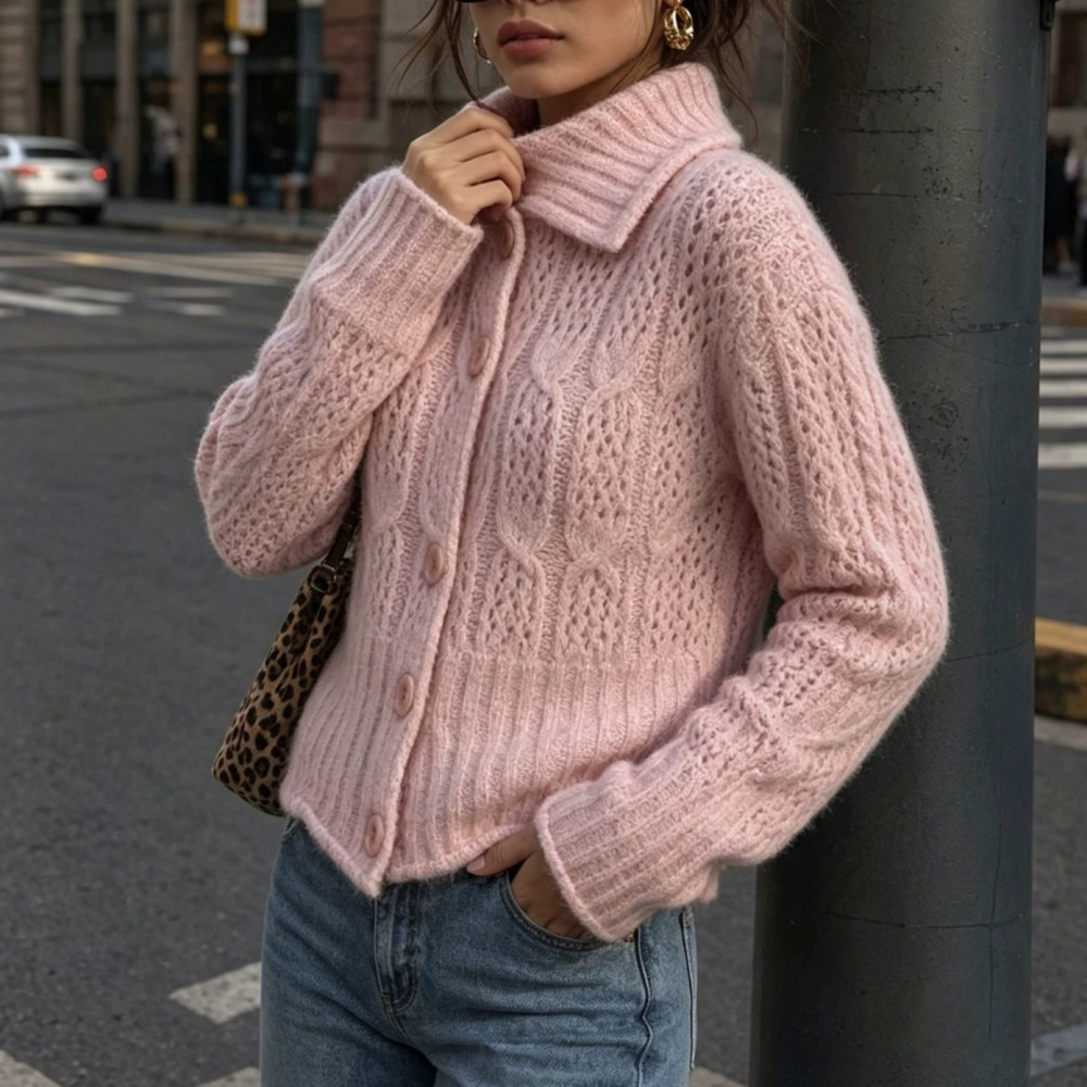 Gilet Élégant Uni À Découpes En Maille Droite Image3